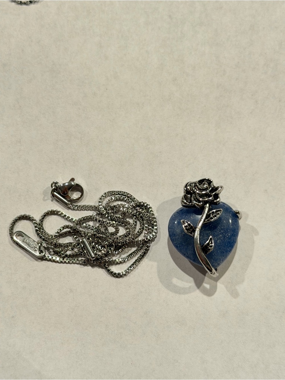 Silver Rose Wrap Heart Pendant Necklace with Blue Aventurine Stone